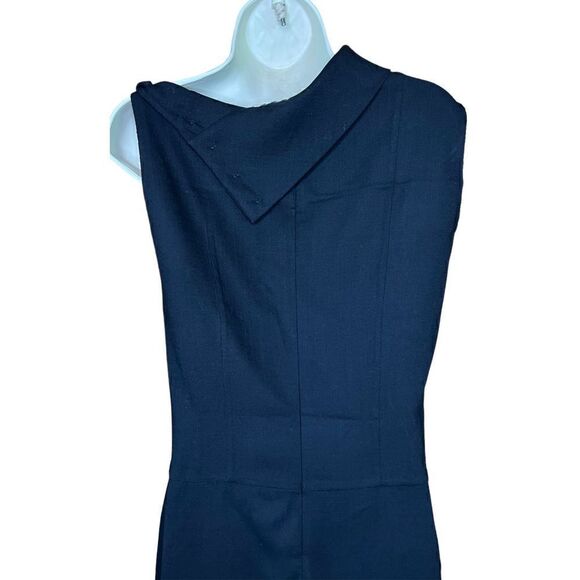 Burberry Black Sleeveless Wool Fold Over Collar Black Dress Size 10 - Picture 5 of 10